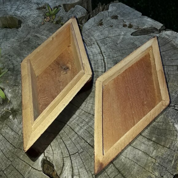 Vintage Carved Wood Box Trinket Box Collectible Wooden Boxes Diamond Shaped Gift - Picture 5 of 15